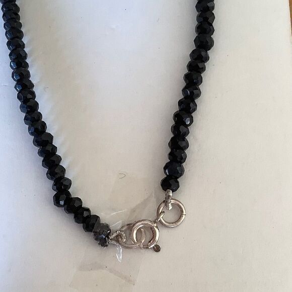 𝅺STERLING SILVER 925 BLACK ONYX/WHITE ZIRCON NECKLACE/STUD EARRINGS SET​​ - Picture 4 of 8